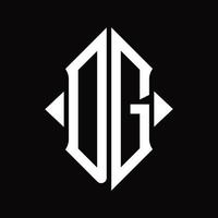 dg logotipo monograma com modelo de design isolado de forma de escudo vetor