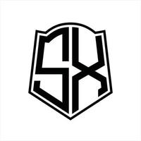 monograma de logotipo sx com modelo de design de contorno de forma de escudo vetor