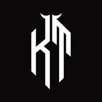 monograma de logotipo kt com modelo de design preto e branco isolado em forma de chifre vetor