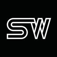 monograma de logotipo sw com espaço negativo de estilo de linha vetor