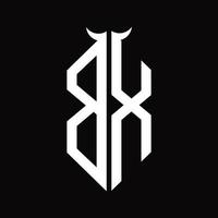 monograma do logotipo bx com modelo de design preto e branco isolado em forma de chifre vetor