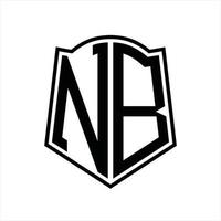 monograma de logotipo nb com modelo de design de contorno de forma de escudo vetor