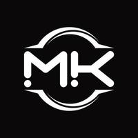 monograma de logotipo mk com modelo de design de forma de fatia arredondada de círculo vetor