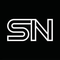 monograma do logotipo sn com espaço negativo de estilo de linha vetor