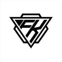monograma do logotipo fk com modelo de triângulo e hexágono vetor