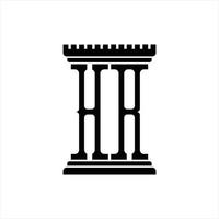 monograma de logotipo hr com modelo de design de forma de pilar vetor