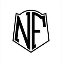 monograma de logotipo nf com modelo de design de contorno de forma de escudo vetor