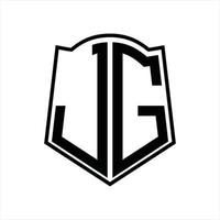 monograma de logotipo jg com modelo de design de contorno de forma de escudo vetor