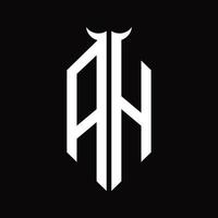 monograma de logotipo ah com modelo de design preto e branco isolado em forma de chifre vetor