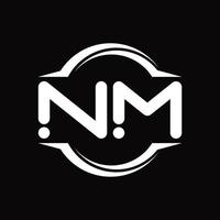 monograma de logotipo nm com modelo de design de forma de fatia arredondada de círculo vetor