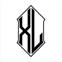 monograma do logotipo xl com formato de escudo e modelo de design de contorno resumo do ícone do vetor