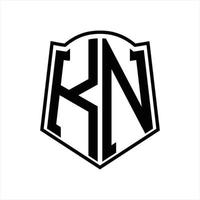 monograma de logotipo kn com modelo de design de contorno de forma de escudo vetor
