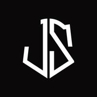 monograma do logotipo jz com modelo de design de fita em forma de escudo vetor