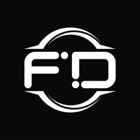 monograma de logotipo fd com modelo de design de forma de fatia arredondada de círculo vetor