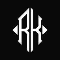 monograma de logotipo rk com modelo de design isolado de forma de escudo vetor