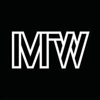 monograma do logotipo mw com espaço negativo de estilo de linha vetor