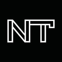 monograma do logotipo nt com espaço negativo de estilo de linha vetor