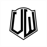 monograma de logotipo vw com modelo de design de contorno de forma de escudo vetor