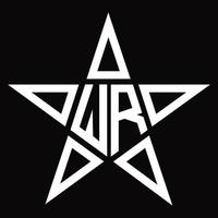 monograma do logotipo wr com modelo de design em forma de estrela vetor