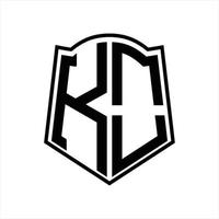 monograma de logotipo ko com modelo de design de contorno de forma de escudo vetor