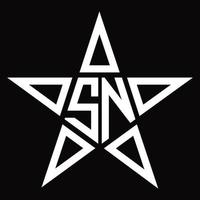 monograma de logotipo sn com modelo de design em forma de estrela vetor