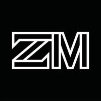 monograma do logotipo zm com espaço negativo de estilo de linha vetor