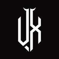 monograma de logotipo vx com modelo de design preto e branco isolado em forma de chifre vetor
