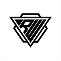 monograma de logotipo rw com modelo de triângulo e hexágono vetor