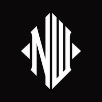 monograma de logotipo nw com modelo de design isolado de forma de escudo vetor