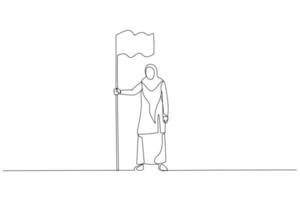 o desenho da bandeira muçulmana do empreendedor da mulher demonstra a realização do objetivo que mostra a liderança. arte de linha contínua única vetor