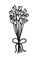 buquê com flores de coração. esboço simples do doodle do vetor isolado. lindas flores em forma de coração. design para decoração de férias, têxteis, adesivos, jogos, cartões, livros.