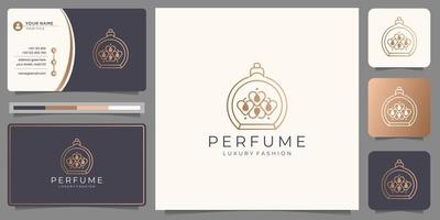 design de luxo para modelo de logotipo de perfume. estilo de conceito geométrico com cor ouro e cartão de visita. vetor