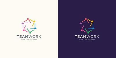 criativo da inspiração de design de logotipo de trabalho em equipe. pessoas de estilo linear mínimo, design de logotipo de grupo social vetor