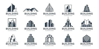 conjunto de conjuntos de arquitetura de inspiração de design de logotipo de construção, construção de coleção de design de logotipo imobiliário. vetor