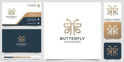 inspiração de modelo de logotipos de borboleta geométrica criativa com design de cor de ouro de cartão de visita. vetor