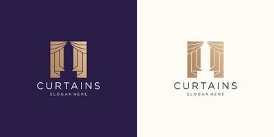 inspiração de modelo de logotipo de cortinas de circo. cor dourada, logotipo de cortina plana, símbolo de cortina de circo. vetor