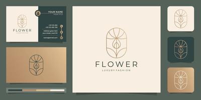 modelo de design de logotipo de flor. cor dourada, minimalista floral, estilo de arte de linha e cartão de visita. vetor