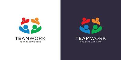 design de trabalho em equipe de logotipo de pessoas abstratas. diversidade, comunidade, arredondado e símbolos. vetor premium