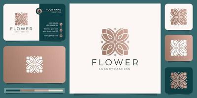 design de logotipo floral abstrato e modelo de cartão de visita. logotipo de flor linear, conceito de moda de luxo. vetor