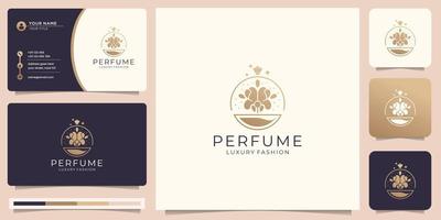 design de luxo para modelo de logotipo de perfume. logotipo para salão de beleza, cuidados com a pele, com cartão de visita. vetor