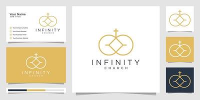 logotipo da igreja com estilo de arte de linha infinita e modelo de design de cartão de visita, religião, modelo. vetor