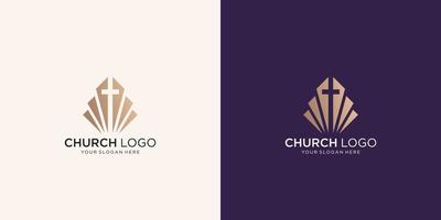 design do logotipo da igreja em espaço negativo. logotipo da igreja de inspiração, ilustração do símbolo do logotipo cristão. vetor