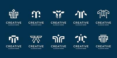 conjunto de modelo de design de logotipo de letra t criativo. logotipos para negócios de tecnologia, abstratos, digitais, elegantes. vetor premium