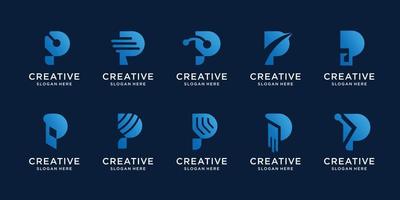 conjunto de modelo criativo de design de logotipo da letra p. logotipo inicial para design de tecnologia abstrata. vetor