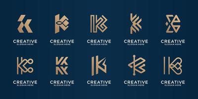 conjunto de modelo de design monograma k ouro. ícone para empresa de negócios, elegante, linha, logotipo de forma. letra inicial premium do pacote k. vetor premium