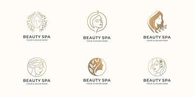 coleção de logotipo de beleza. coleção de design de mulher de spa de beleza com inspiração de marca de cor dourada vetor