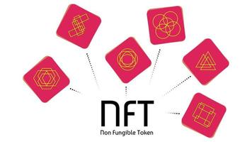 infográficos de tokens coloridos não fungíveis nft isolados em branco. pague por itens colecionáveis exclusivos em jogos ou arte. ilustração vetorial. vetor