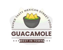 logotipo guacamole. nachos com uma tigela de molho de abacate. comida de rua tradicional mexicana. estilo cartoon plana. vetor