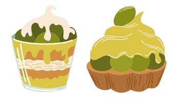 conjunto de sobremesas matcha. rolo de matcha japonês. comida asiática. perfeito para café de restaurante e menus de impressão. vector mão desenhar ilustração dos desenhos animados.