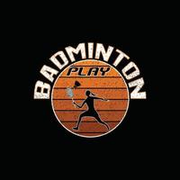 design de camiseta de vetor de badminton. design de camiseta de badminton. pode ser usado para imprimir canecas, designs de adesivos, cartões comemorativos, pôsteres, bolsas e camisetas.